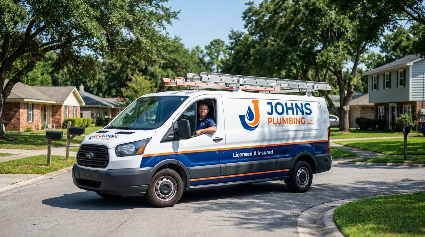 Johns Plumbing LLC service van in Springhill, LA