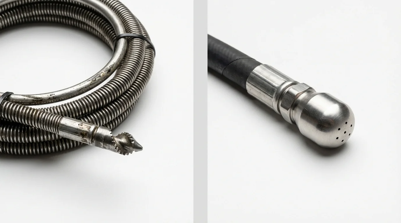 Drain snake cable and hydro jetting nozzle used for drain cleaning in Springhill, LA